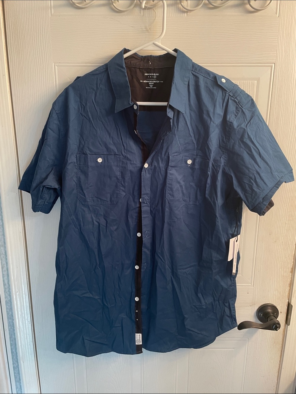 NWT Paper Denim & Cloth Men's Short Sleeve Button-Down Shirt in Navy Blue